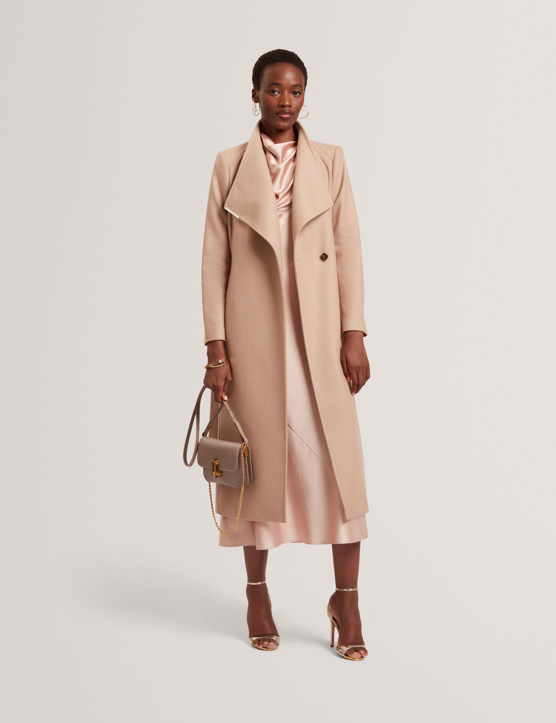 Ted Baker ROSELL Longline Belted Wool Wrap Coat CAMEL
