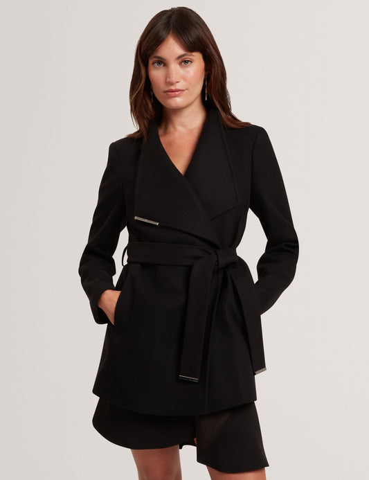 Ted Baker ROSESS Short Belted Wool Wrap Coat BLACK