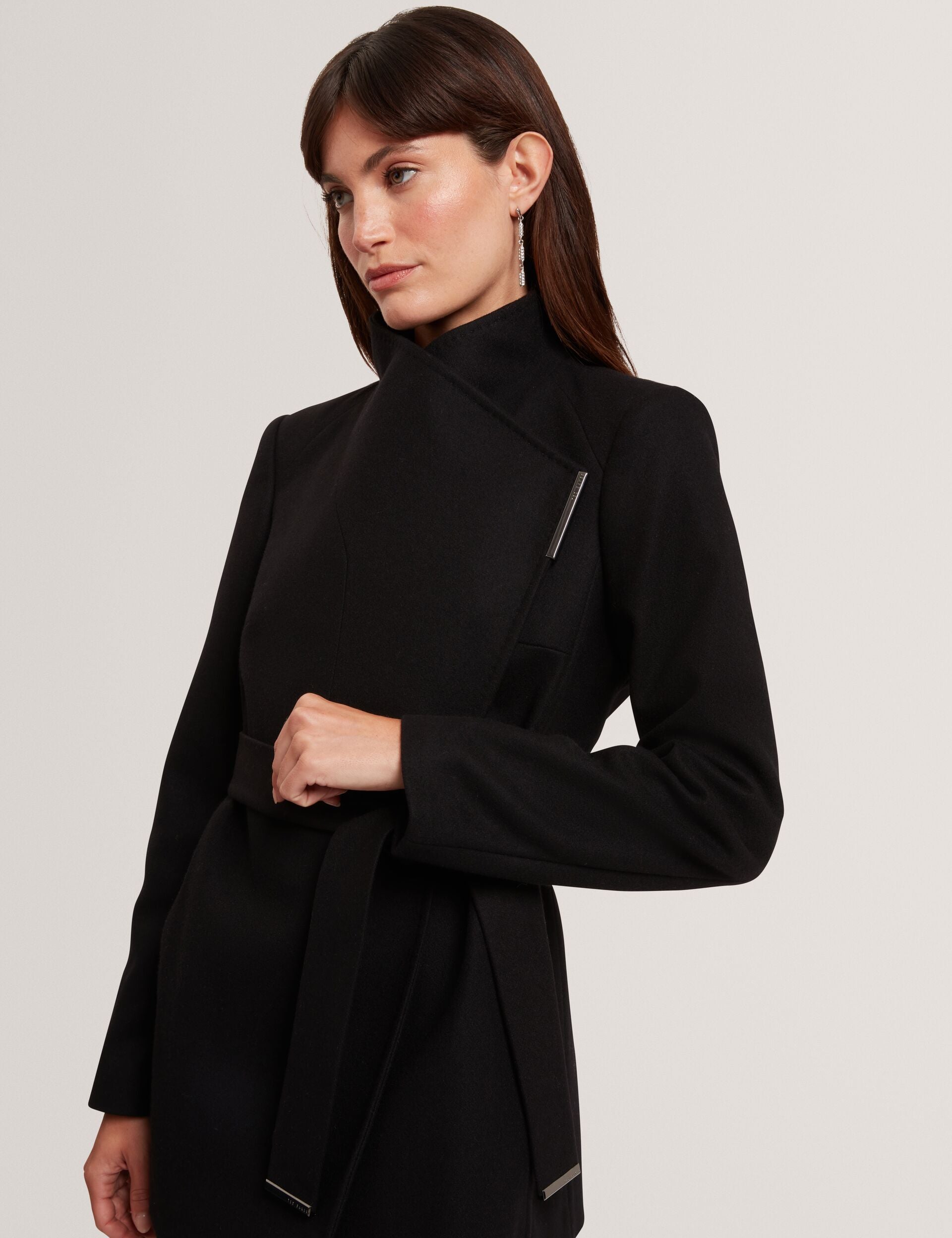 Ted Baker ROSESS Short Belted Wool Wrap Coat BLACK