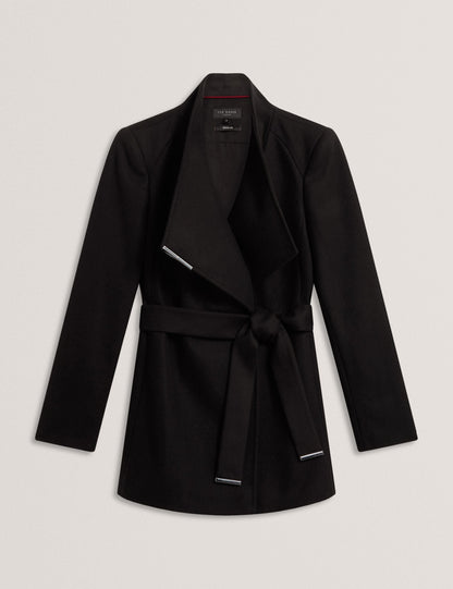 Ted Baker ROSESS Short Belted Wool Wrap Coat BLACK