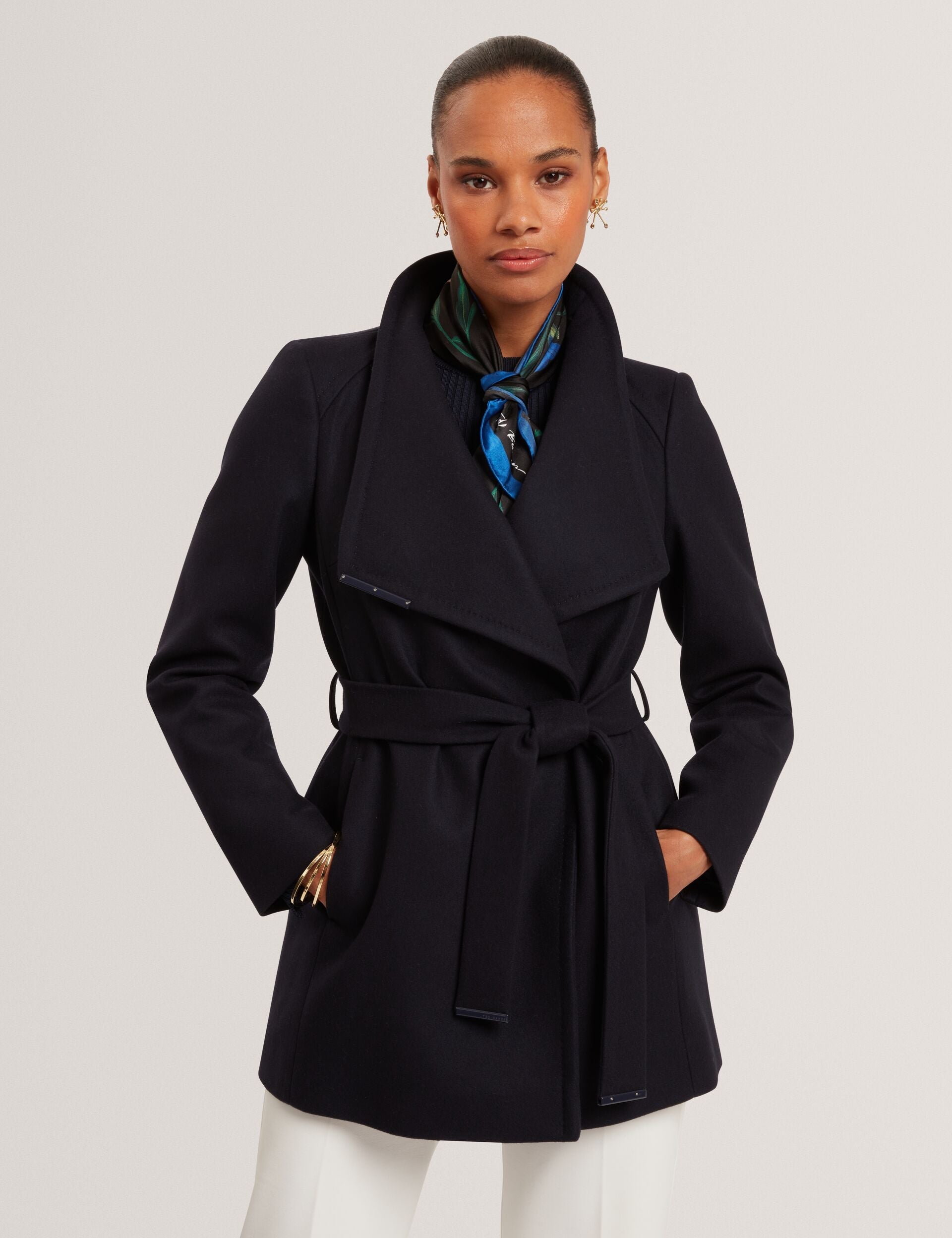 Ted Baker ROSESS Short Belted Wool Wrap Coat NAVY