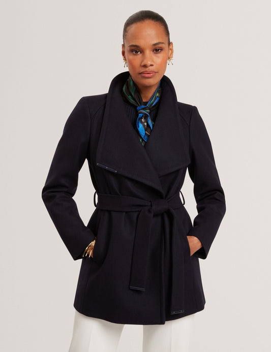 Ted Baker ROSESS Short Belted Wool Wrap Coat NAVY