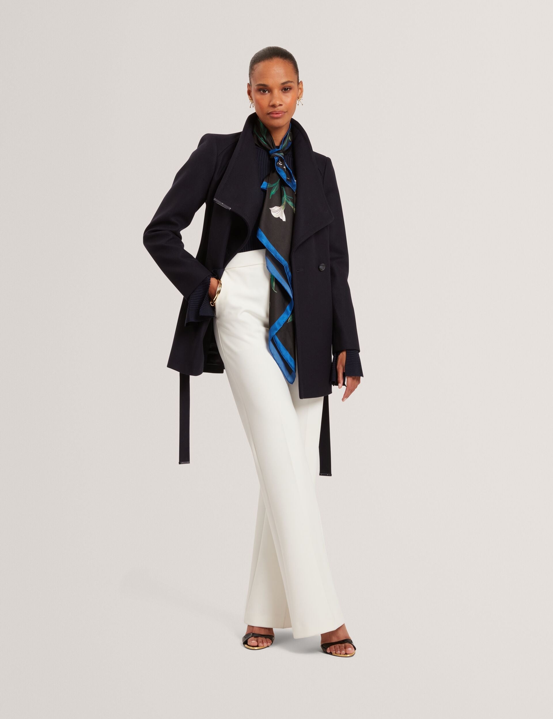 Ted Baker ROSESS Short Belted Wool Wrap Coat NAVY