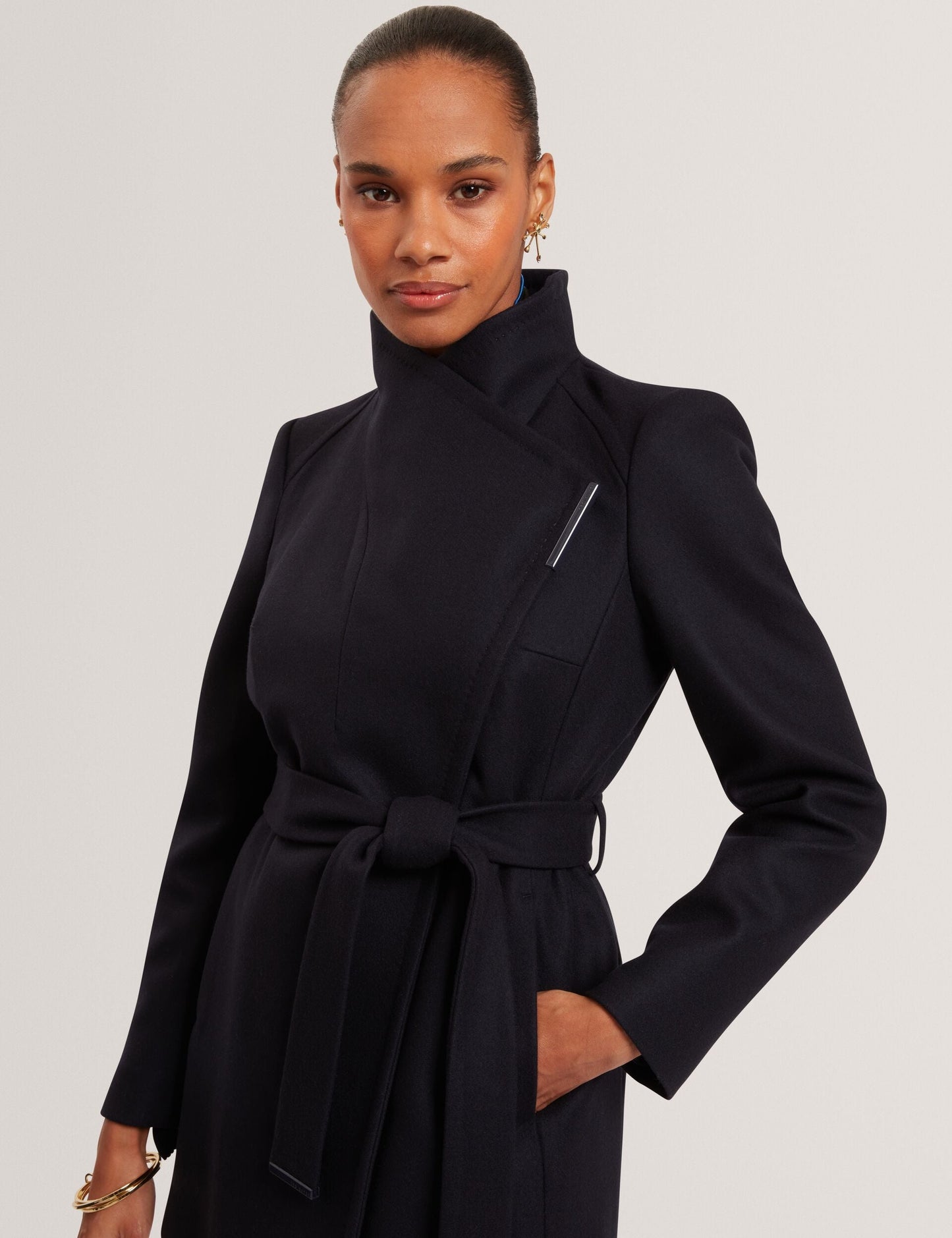 Ted Baker ROSESS Short Belted Wool Wrap Coat NAVY