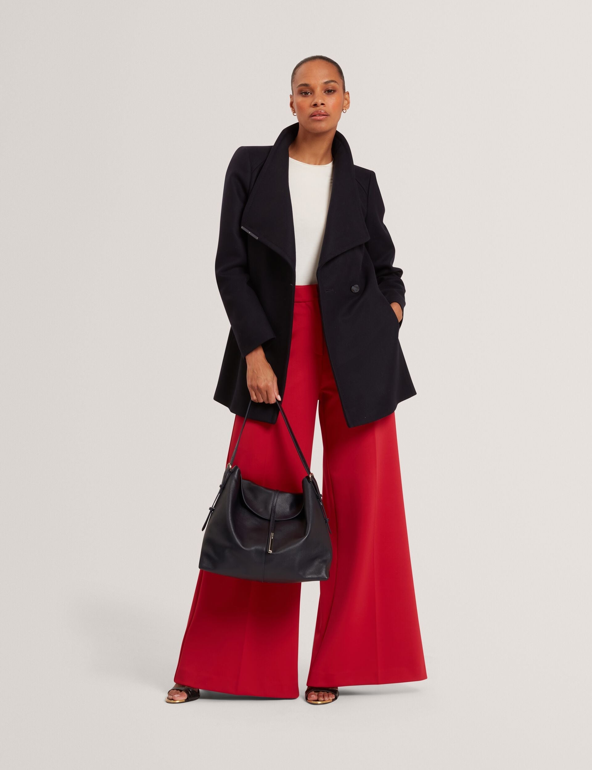 Ted Baker ROSESS Short Belted Wool Wrap Coat NAVY