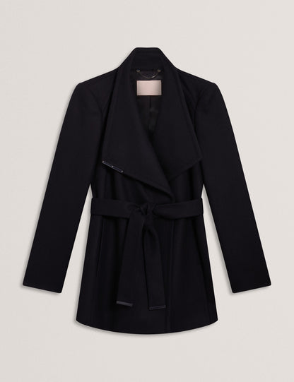 Ted Baker ROSESS Short Belted Wool Wrap Coat NAVY