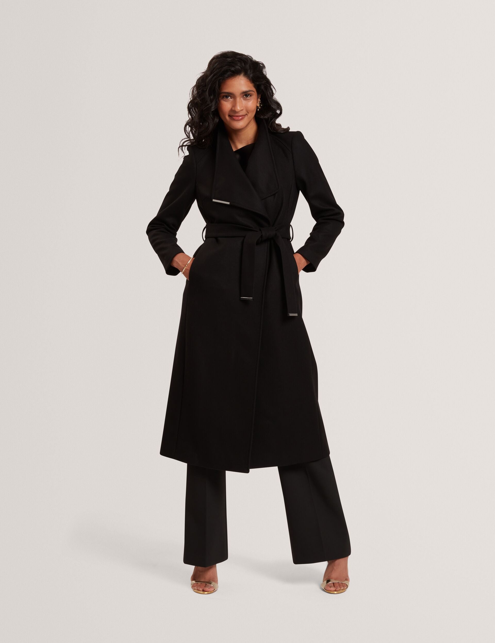 Ted Baker ROSELL Longline Belted Wool Wrap Coat BLACK
