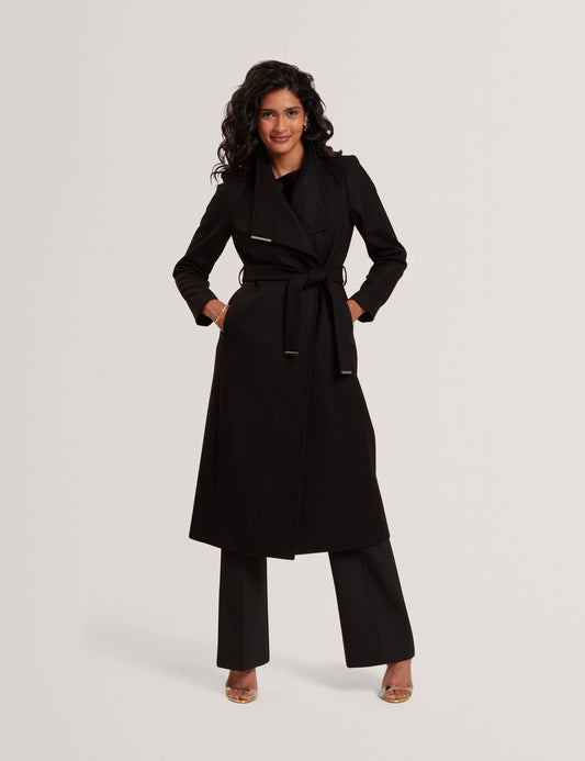 Ted Baker ROSELL Longline Belted Wool Wrap Coat BLACK