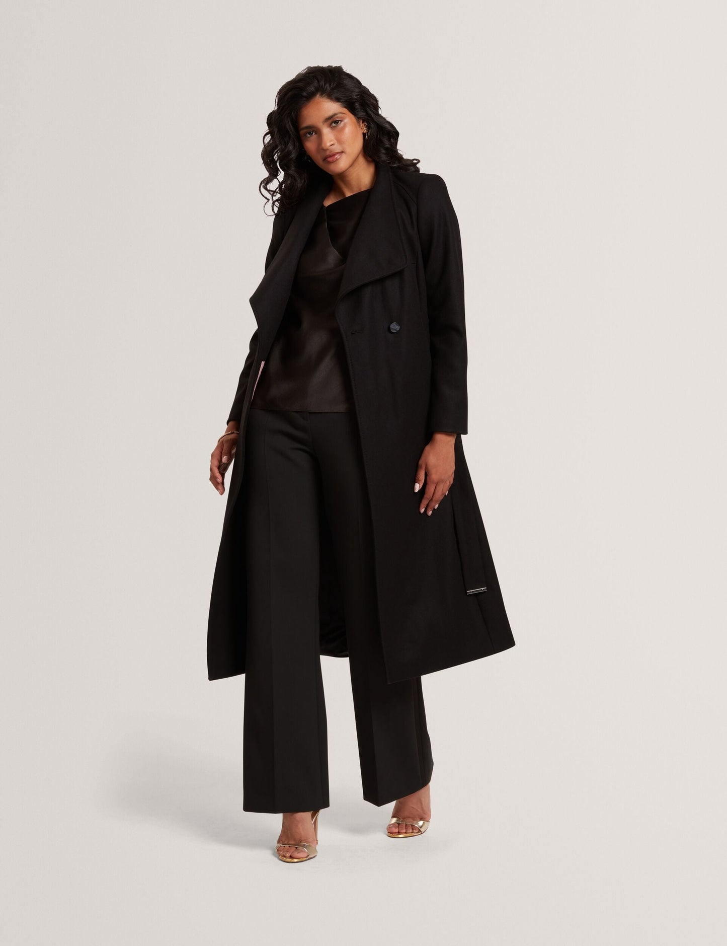 Ted Baker ROSELL Longline Belted Wool Wrap Coat BLACK