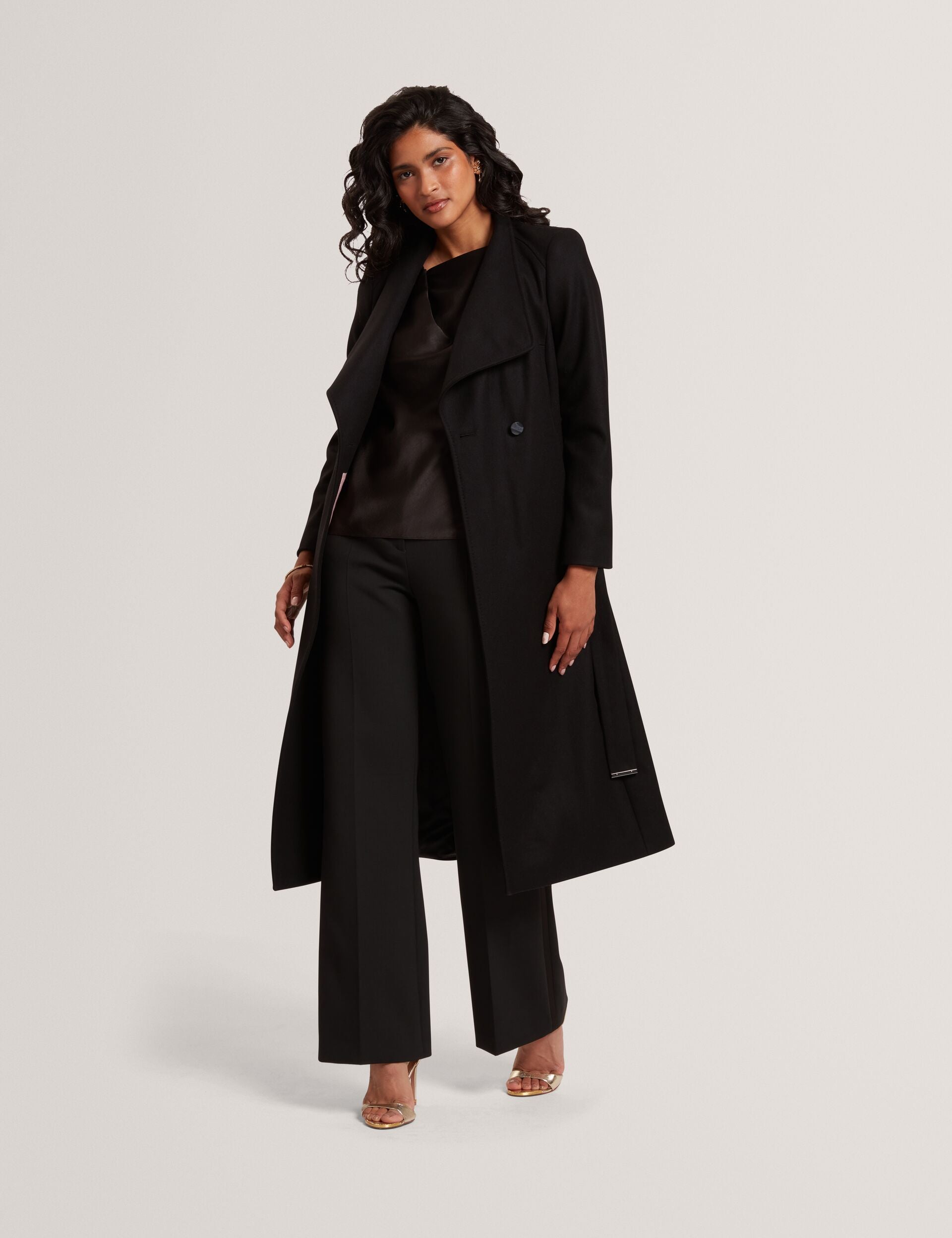 Ted Baker ROSELL Longline Belted Wool Wrap Coat BLACK