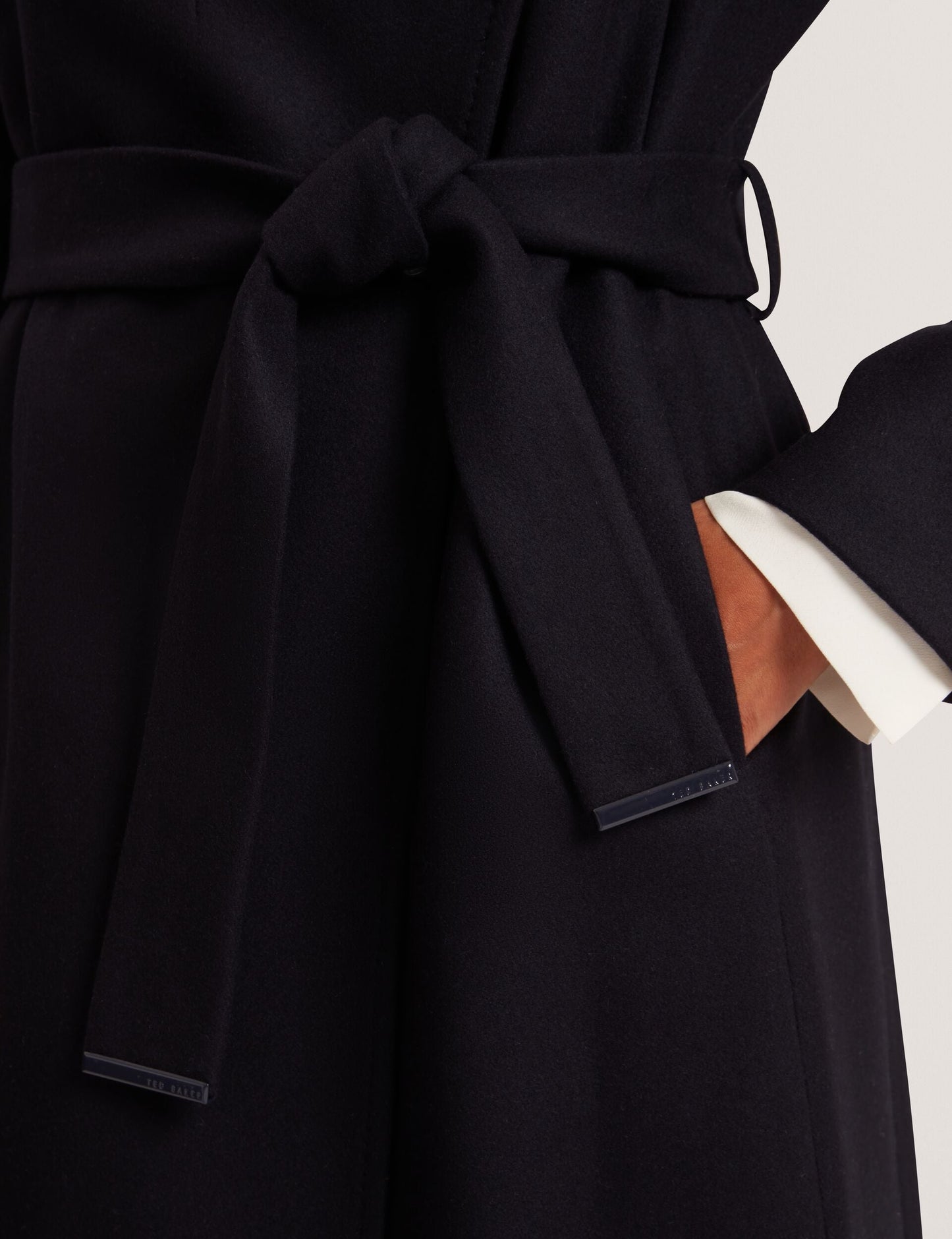 Ted Baker ROSELL Longline Belted Wool Wrap Coat BLACK