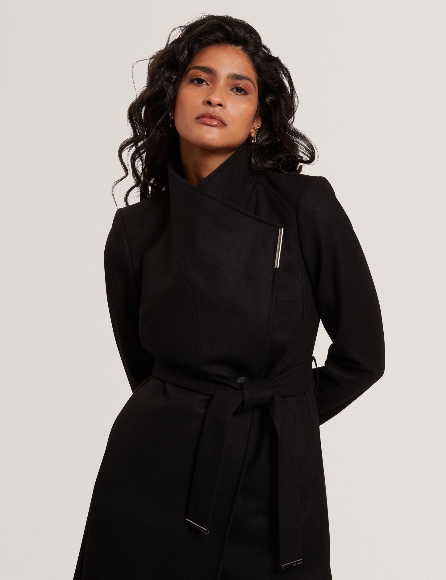 Ted Baker ROSELL Longline Belted Wool Wrap Coat BLACK