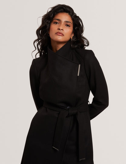 Ted Baker ROSELL Longline Belted Wool Wrap Coat BLACK