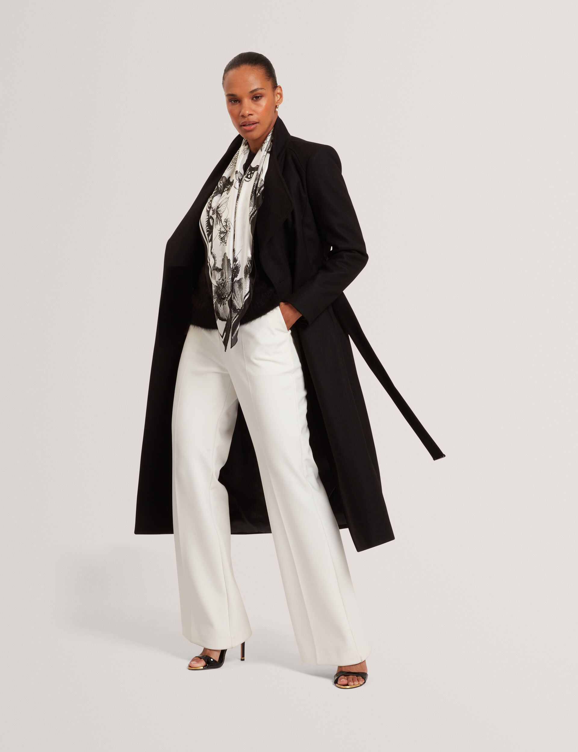 Ted Baker ROSELL Longline Belted Wool Wrap Coat BLACK