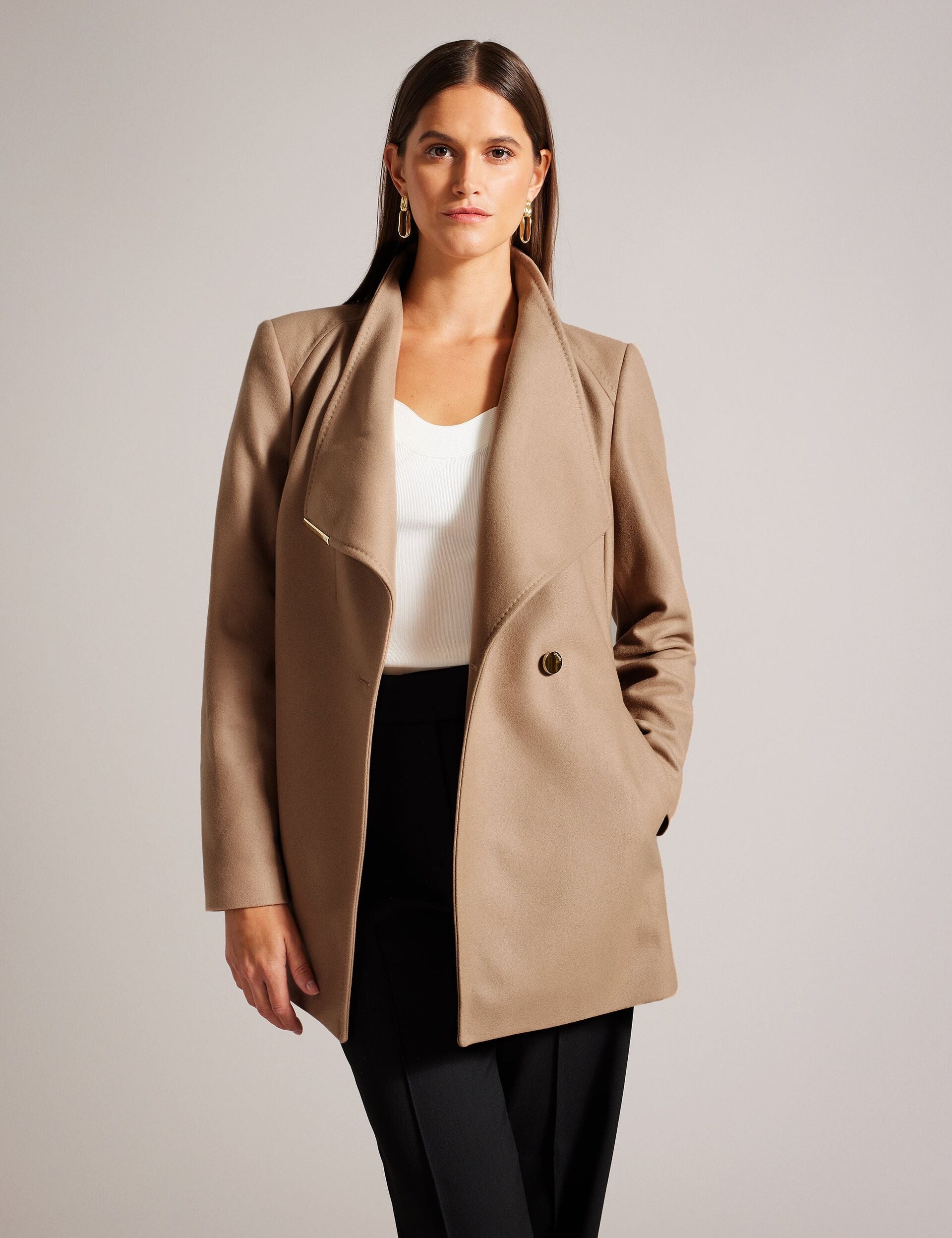 Ted Baker Ted Baker Women's ROSESSO Short Belted Wool Wrap Coat in Camel CAMEL
