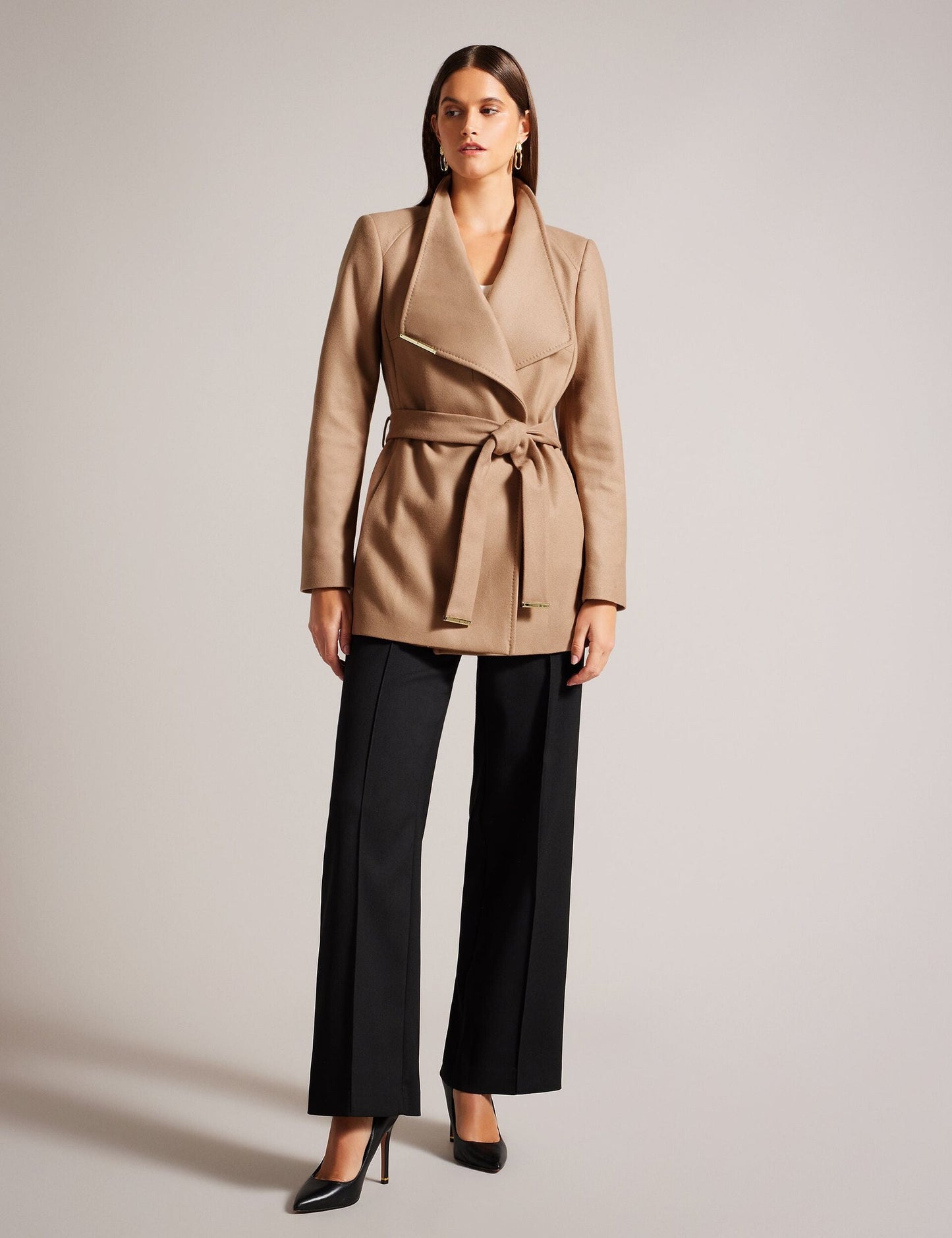 Ted Baker Ted Baker Women's ROSESSO Short Belted Wool Wrap Coat in Camel CAMEL