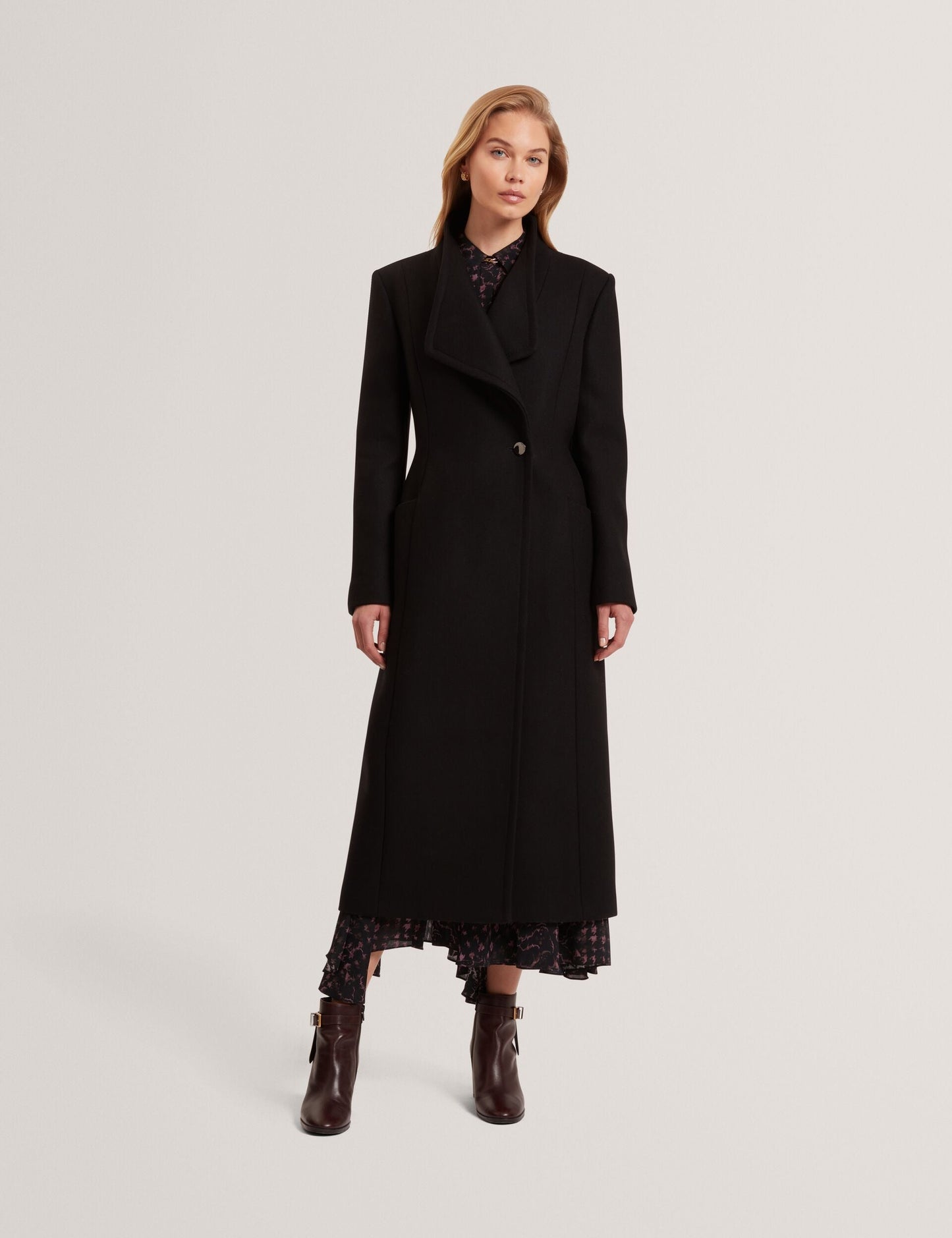 Ted Baker MINDEE Wool Rich Hourglass Longline Wrap Coat BLACK
