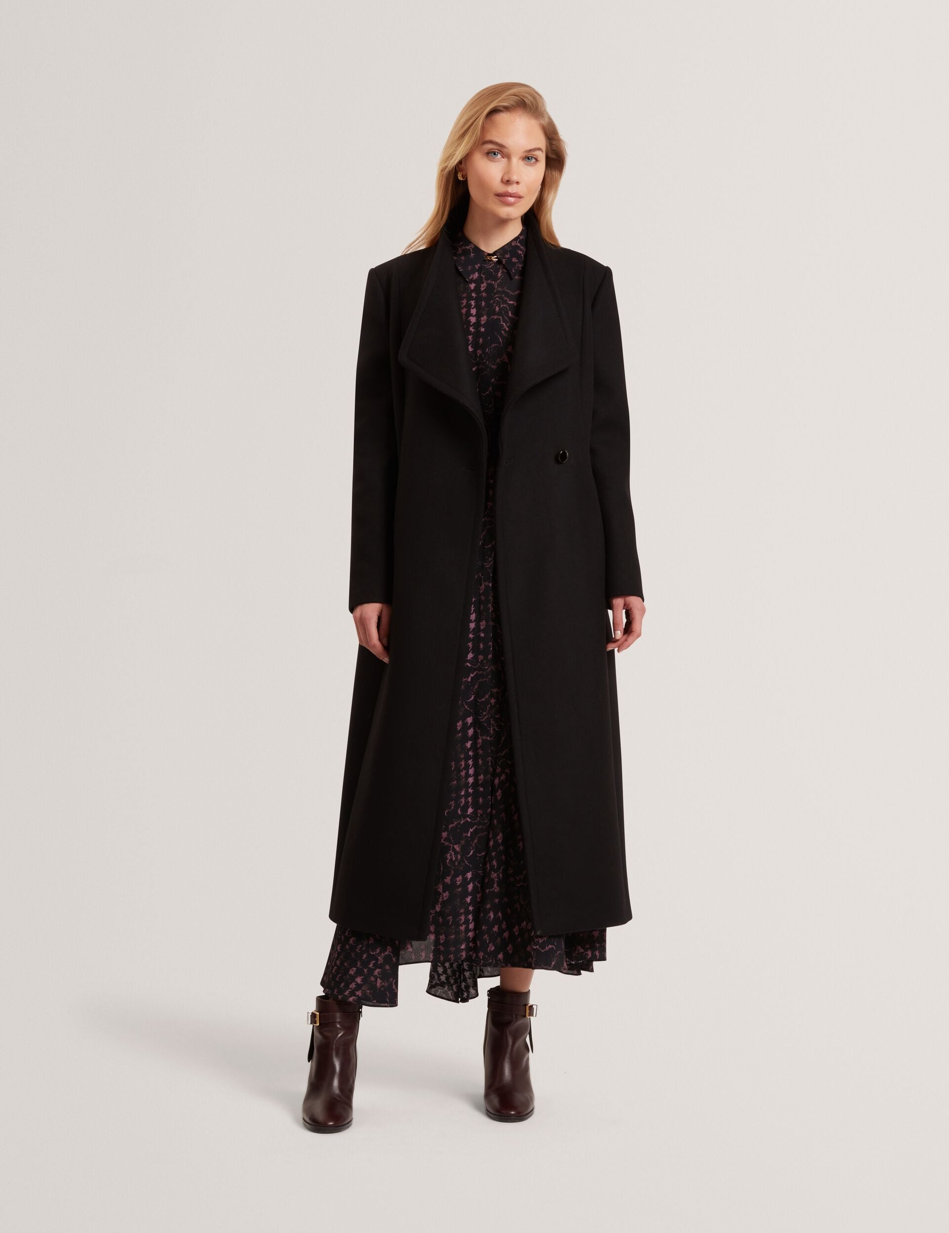 Ted Baker MINDEE Wool Rich Hourglass Longline Wrap Coat BLACK