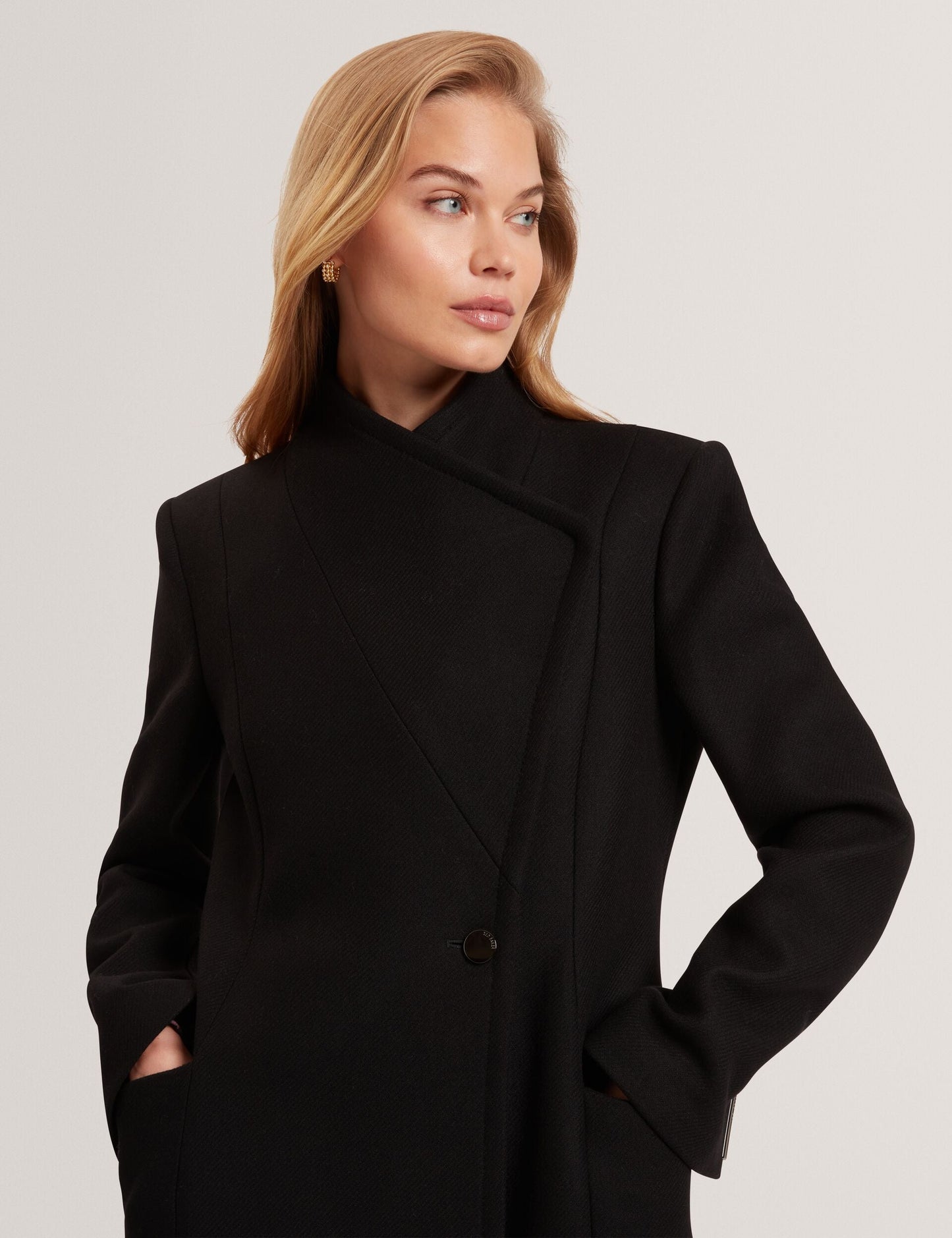 Ted Baker MINDEE Wool Rich Hourglass Longline Wrap Coat BLACK