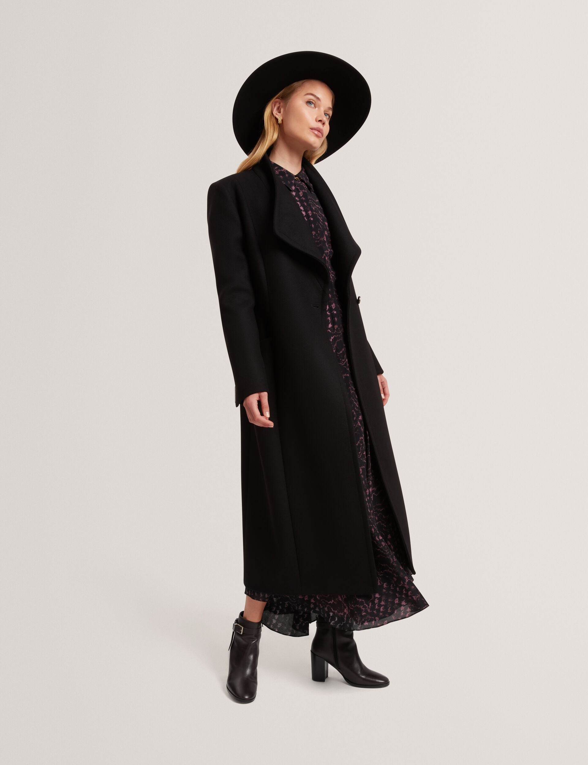 Ted Baker MINDEE Wool Rich Hourglass Longline Wrap Coat BLACK