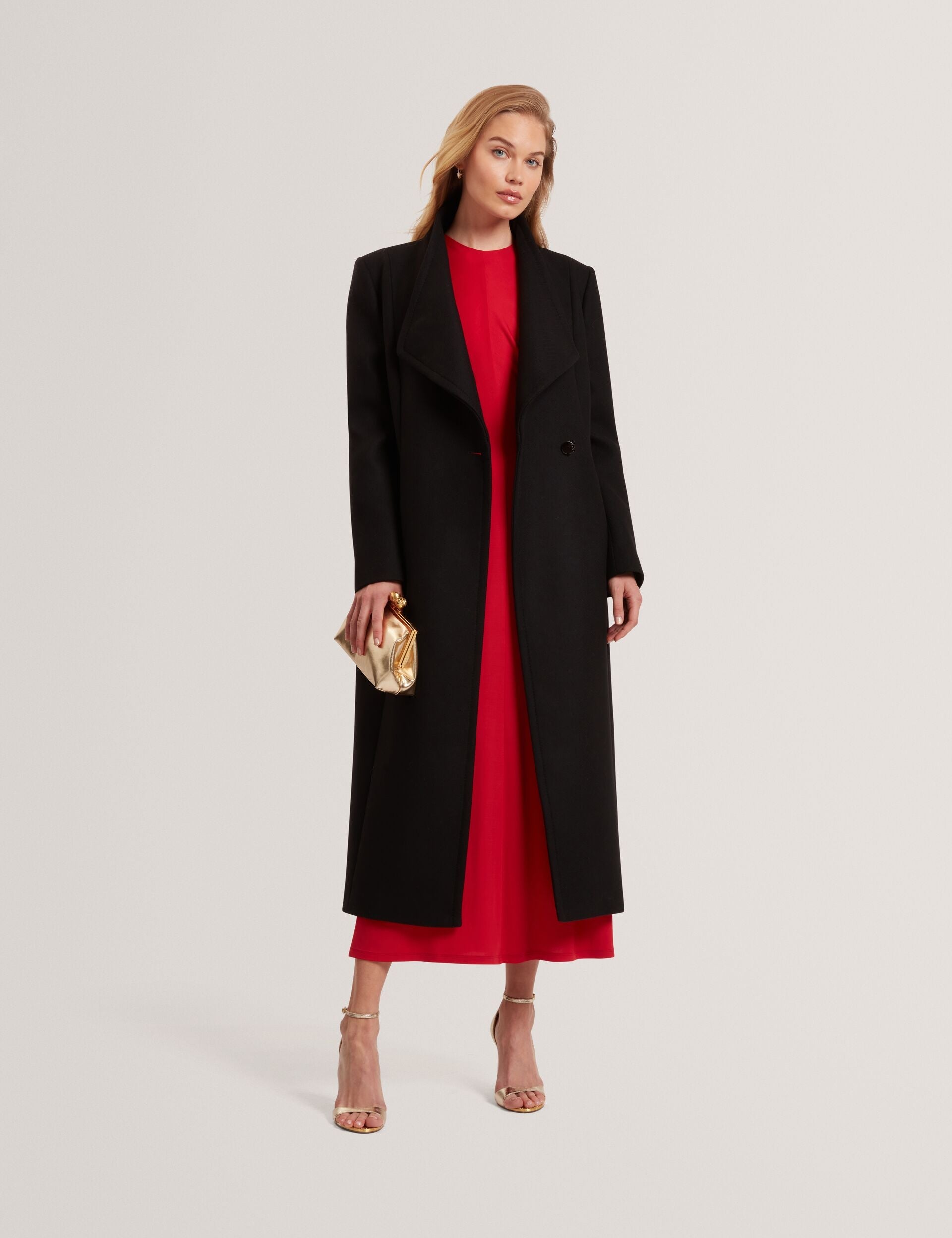 Ted Baker MINDEE Wool Rich Hourglass Longline Wrap Coat BLACK