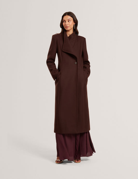 Ted Baker MINDEE Wool Rich Hourglass Longline Wrap Coat DARK BROWN