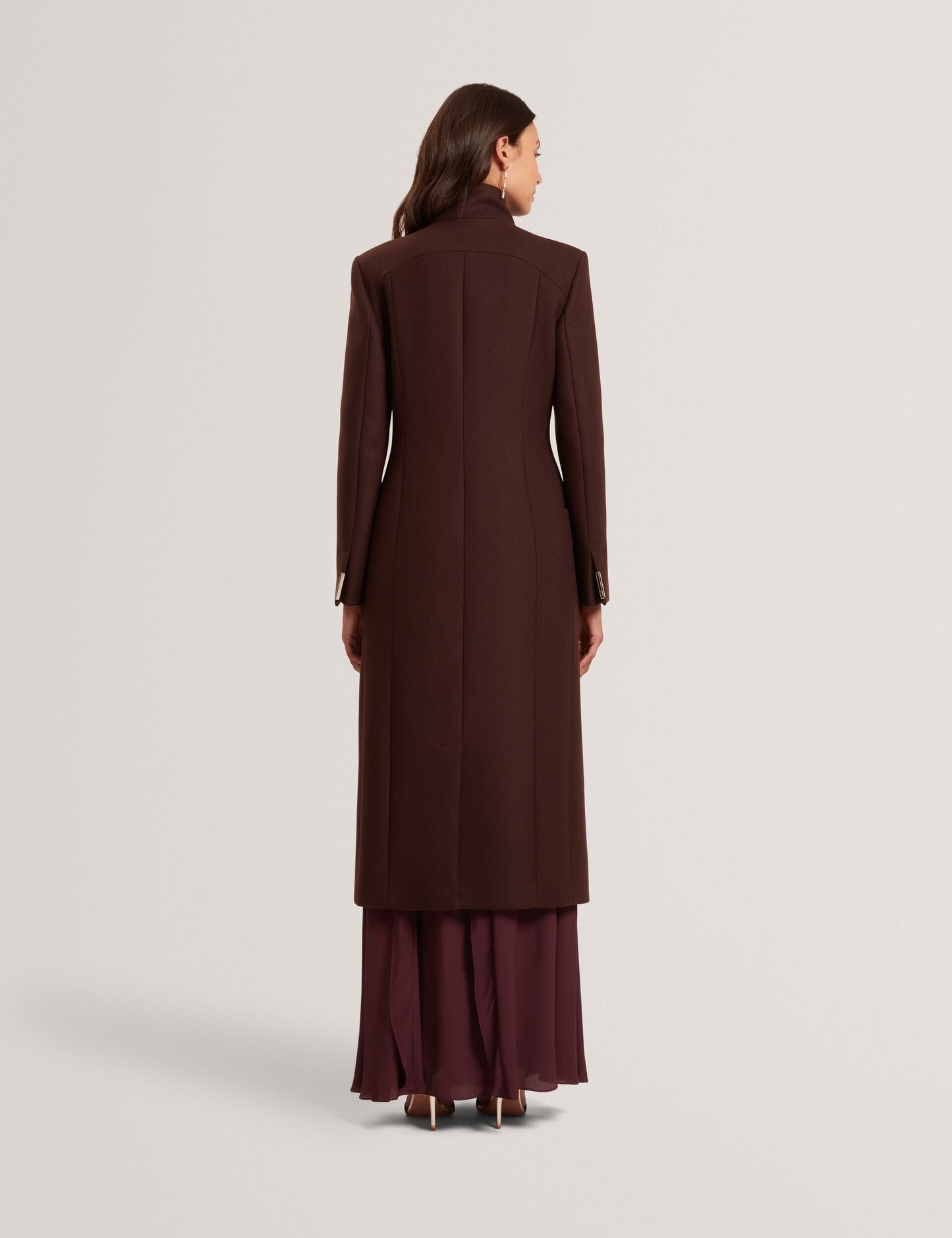 Ted Baker MINDEE Wool Rich Hourglass Longline Wrap Coat DARK BROWN