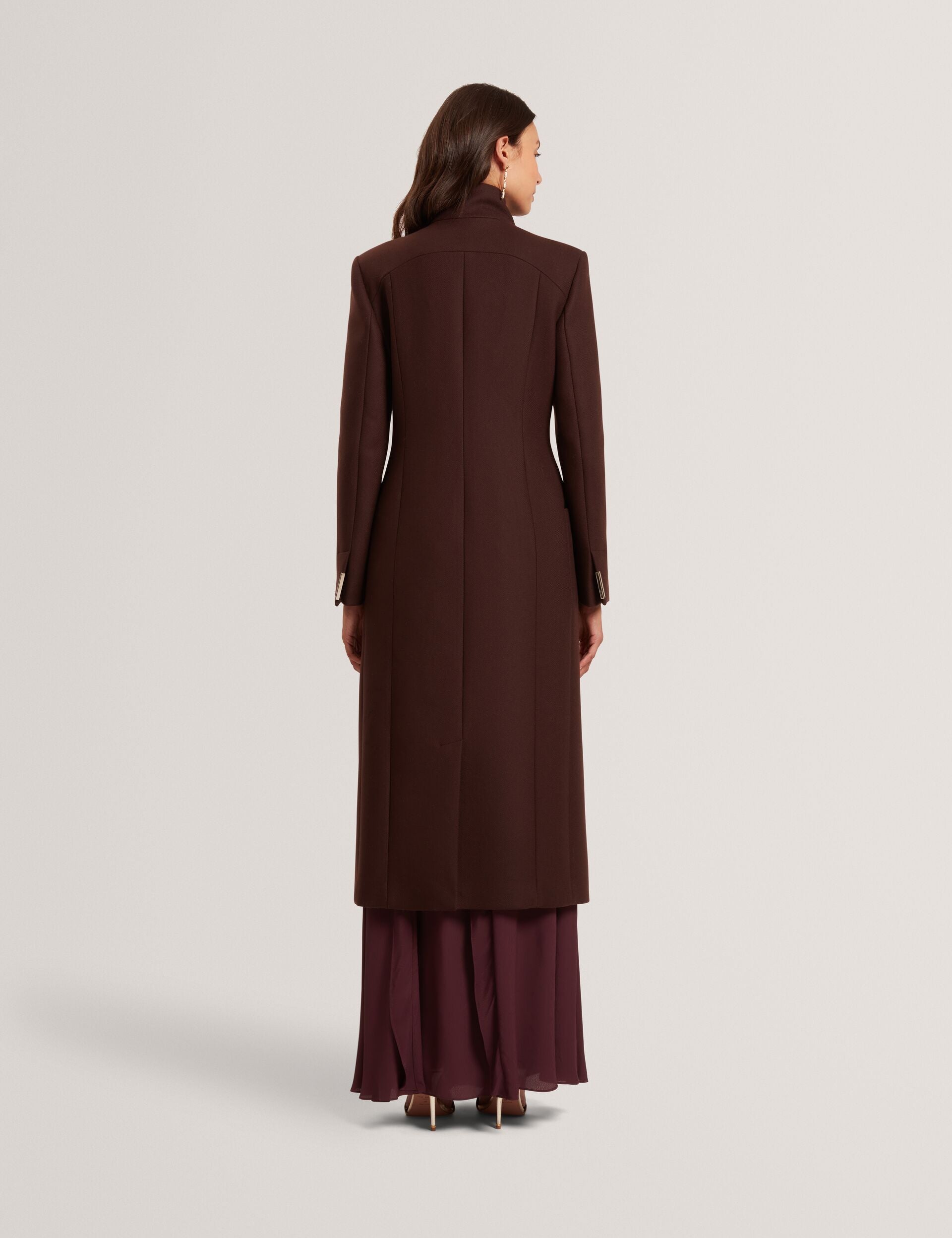 Ted Baker MINDEE Wool Rich Hourglass Longline Wrap Coat DARK BROWN