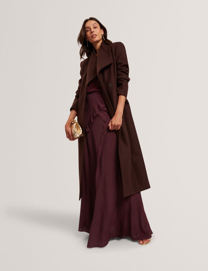 Ted Baker MINDEE Wool Rich Hourglass Longline Wrap Coat DARK BROWN
