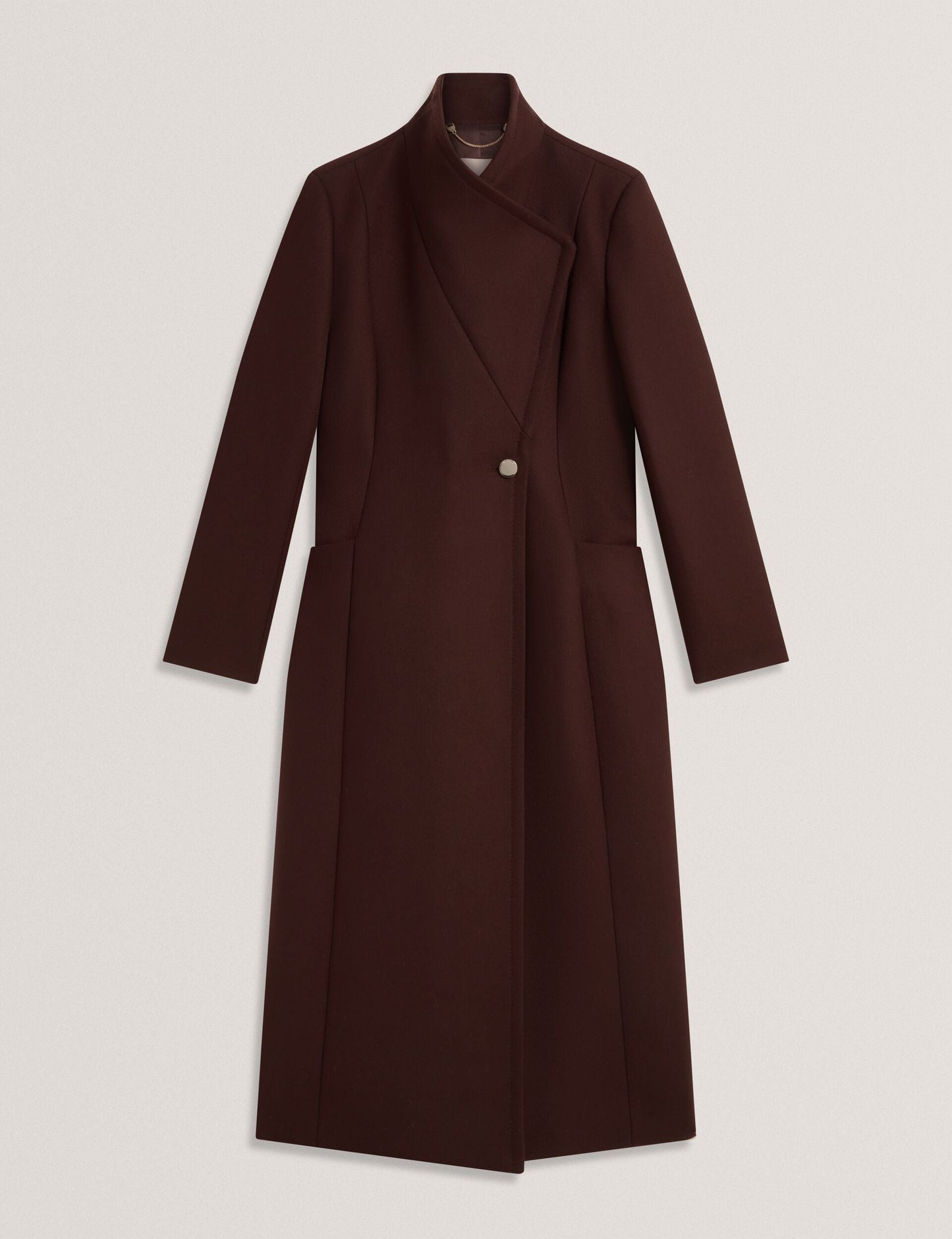Ted Baker MINDEE Wool Rich Hourglass Longline Wrap Coat DARK BROWN