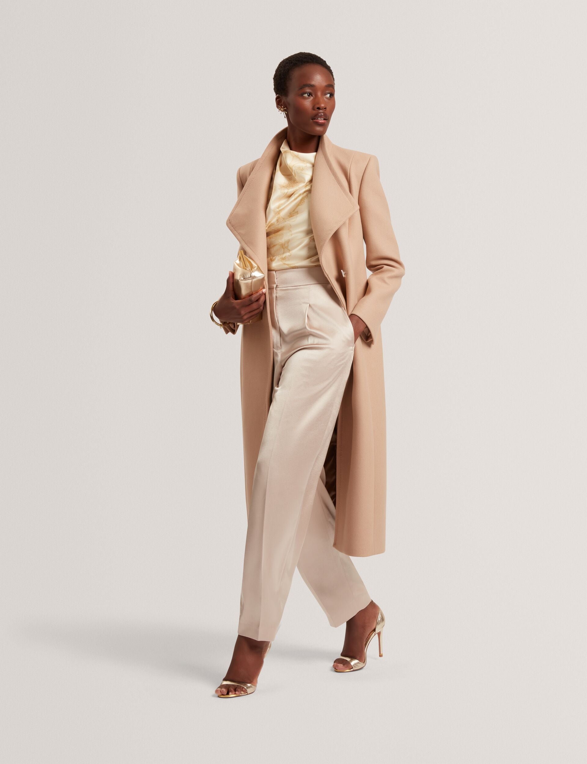 Ted Baker MINDEE Wool Rich Hourglass Longline Wrap Coat CAMEL