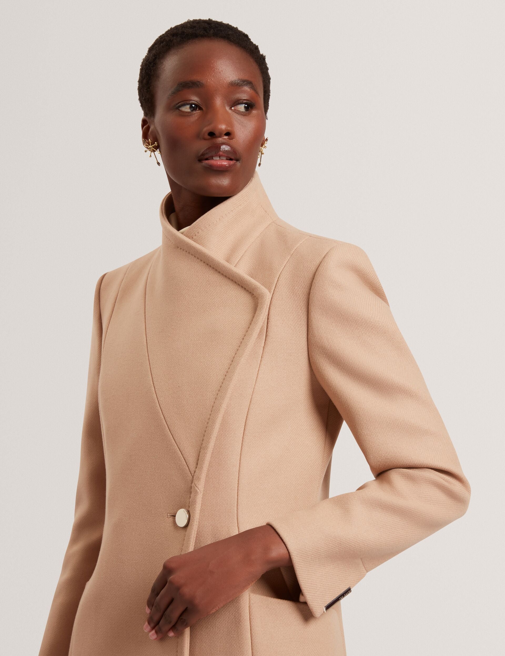 Ted Baker MINDEE Wool Rich Hourglass Longline Wrap Coat CAMEL