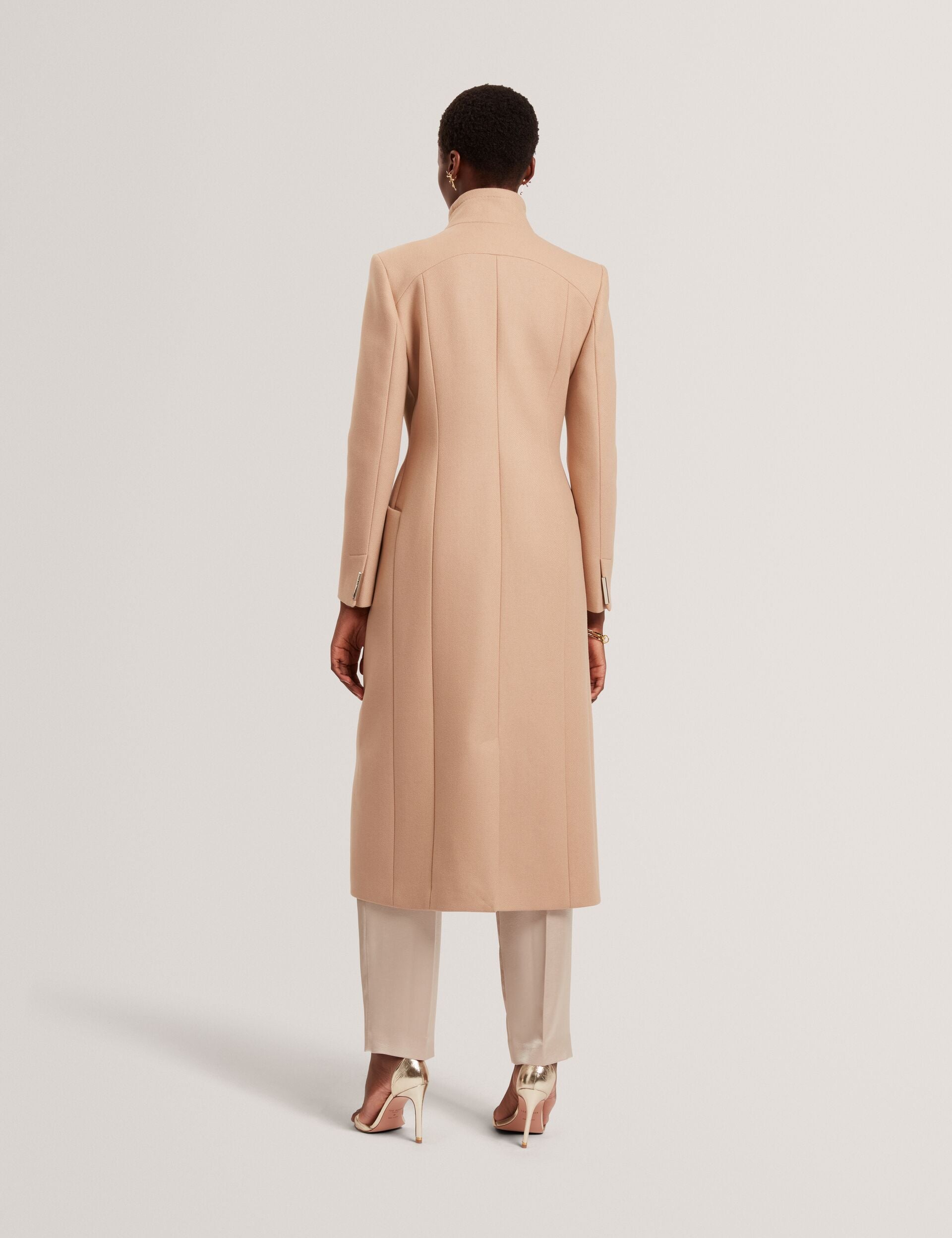 Ted Baker MINDEE Wool Rich Hourglass Longline Wrap Coat CAMEL