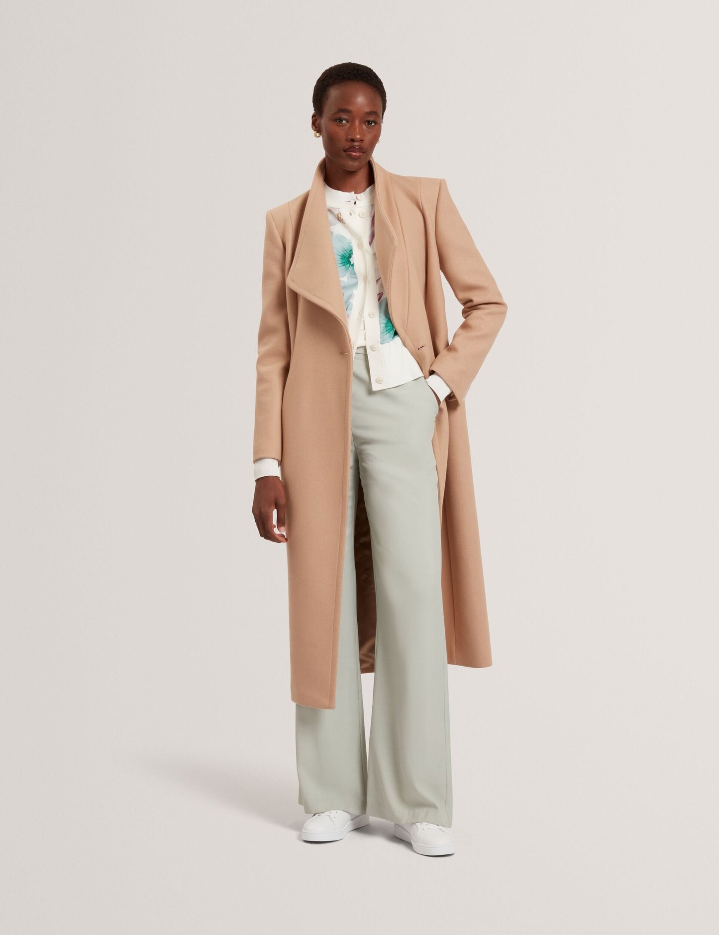 Ted Baker MINDEE Wool Rich Hourglass Longline Wrap Coat CAMEL