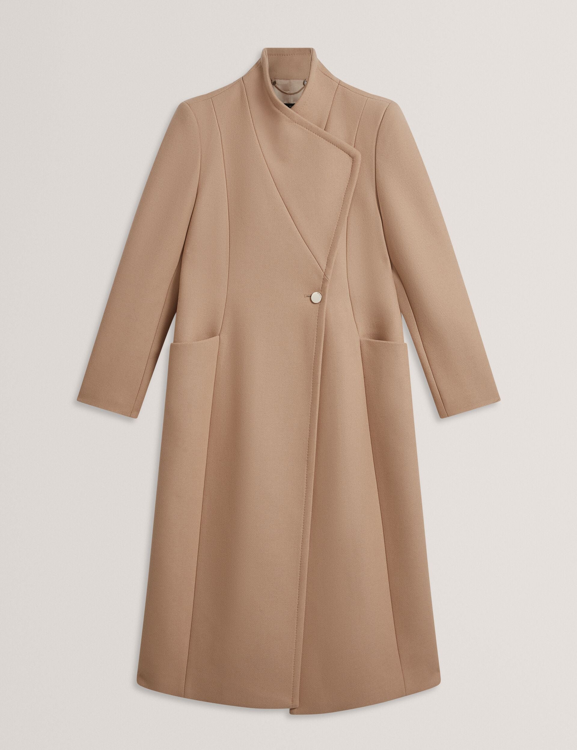Ted Baker MINDEE Wool Rich Hourglass Longline Wrap Coat CAMEL