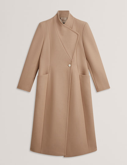 Ted Baker MINDEE Wool Rich Hourglass Longline Wrap Coat CAMEL
