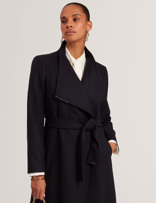 Ted Baker ROSELL Longline Belted Wool Wrap Coat NAVY