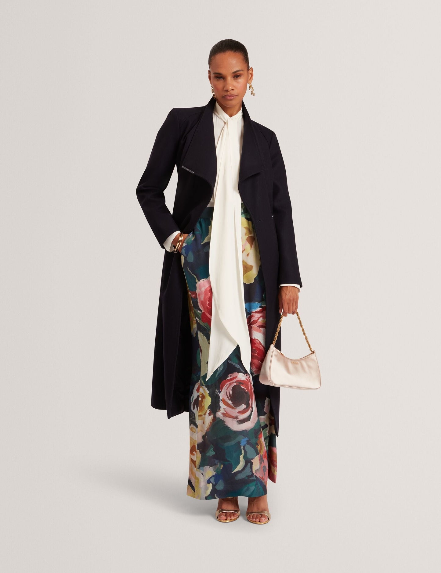 Ted Baker ROSELL Longline Belted Wool Wrap Coat NAVY