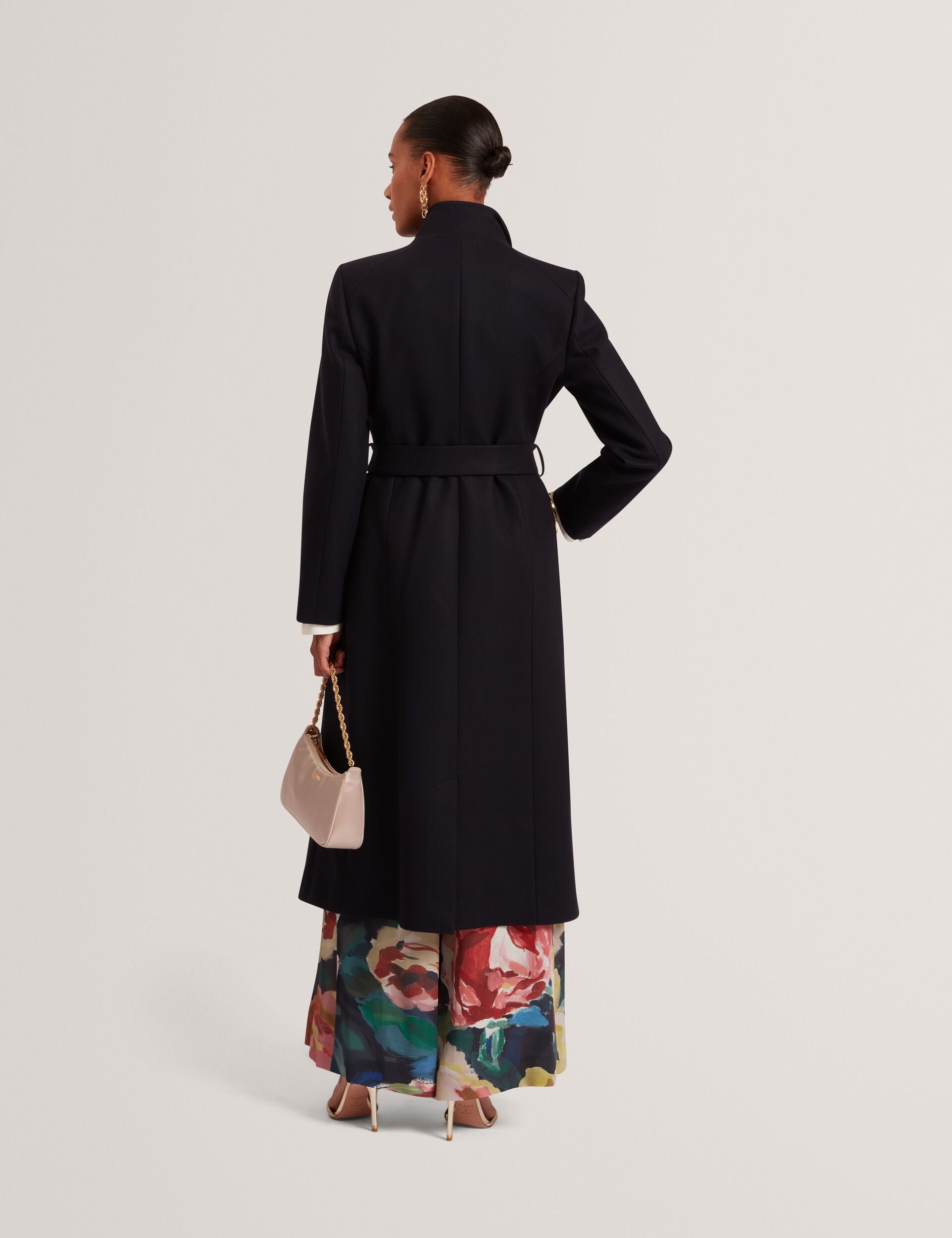 Ted Baker ROSELL Longline Belted Wool Wrap Coat NAVY