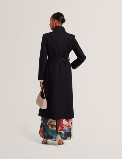 Ted Baker ROSELL Longline Belted Wool Wrap Coat NAVY