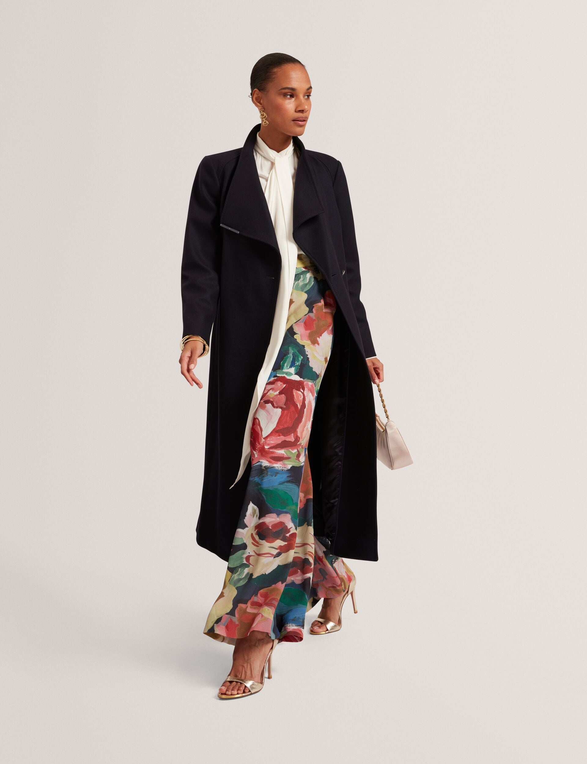 Ted Baker ROSELL Longline Belted Wool Wrap Coat NAVY
