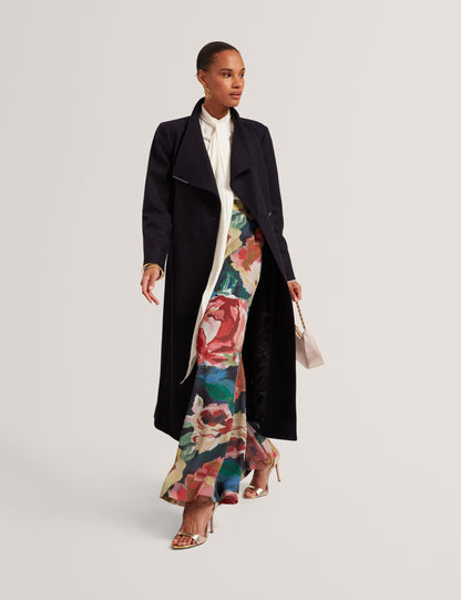 Ted Baker ROSELL Longline Belted Wool Wrap Coat NAVY