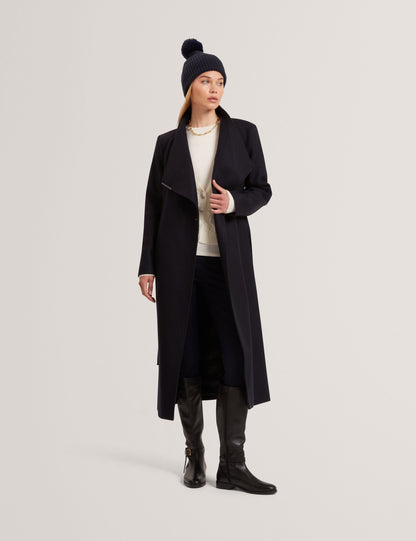 Ted Baker ROSELL Longline Belted Wool Wrap Coat NAVY