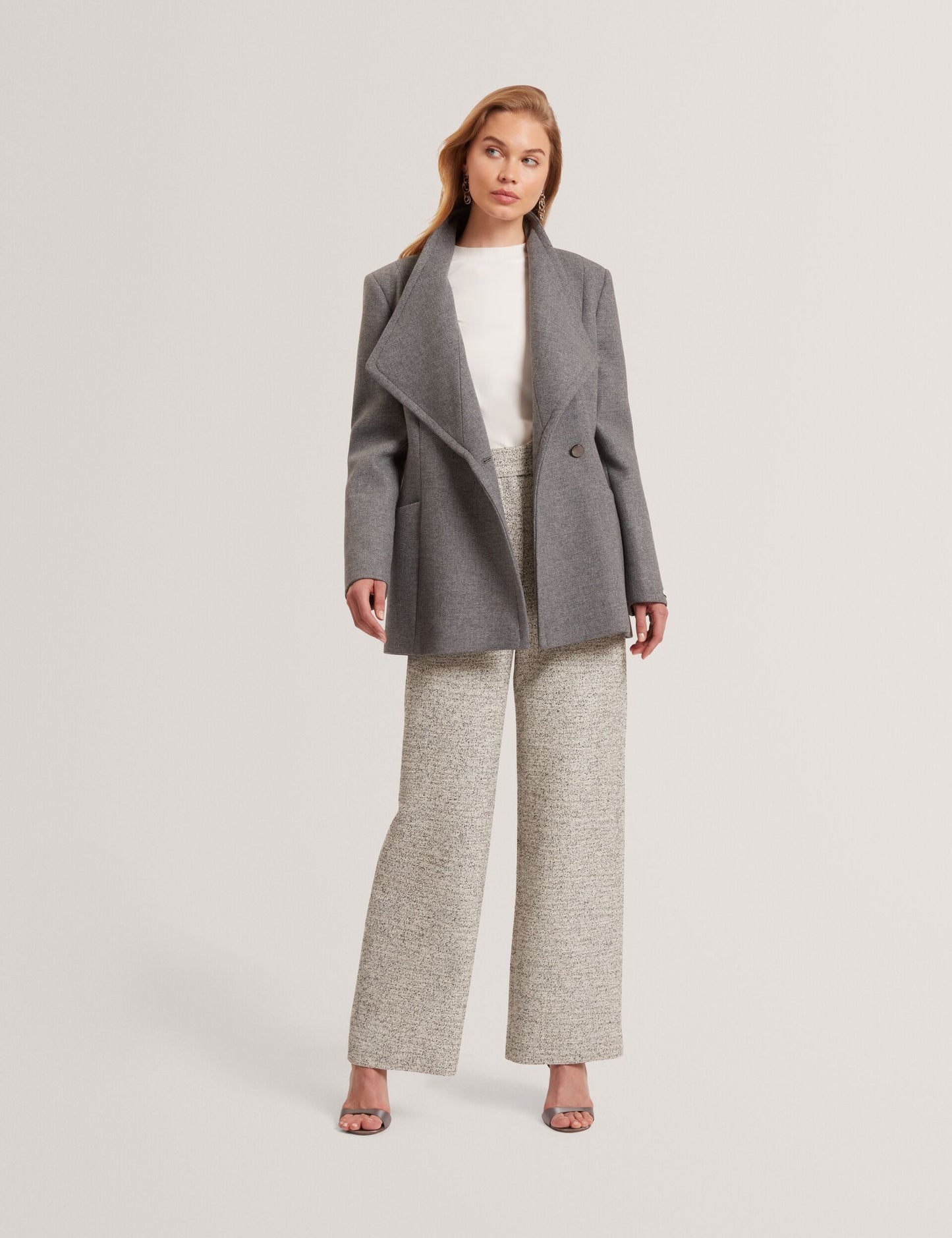 Ted Baker EVIGNA Wool Rich Hourglass Short Wrap Coat CHARCOAL