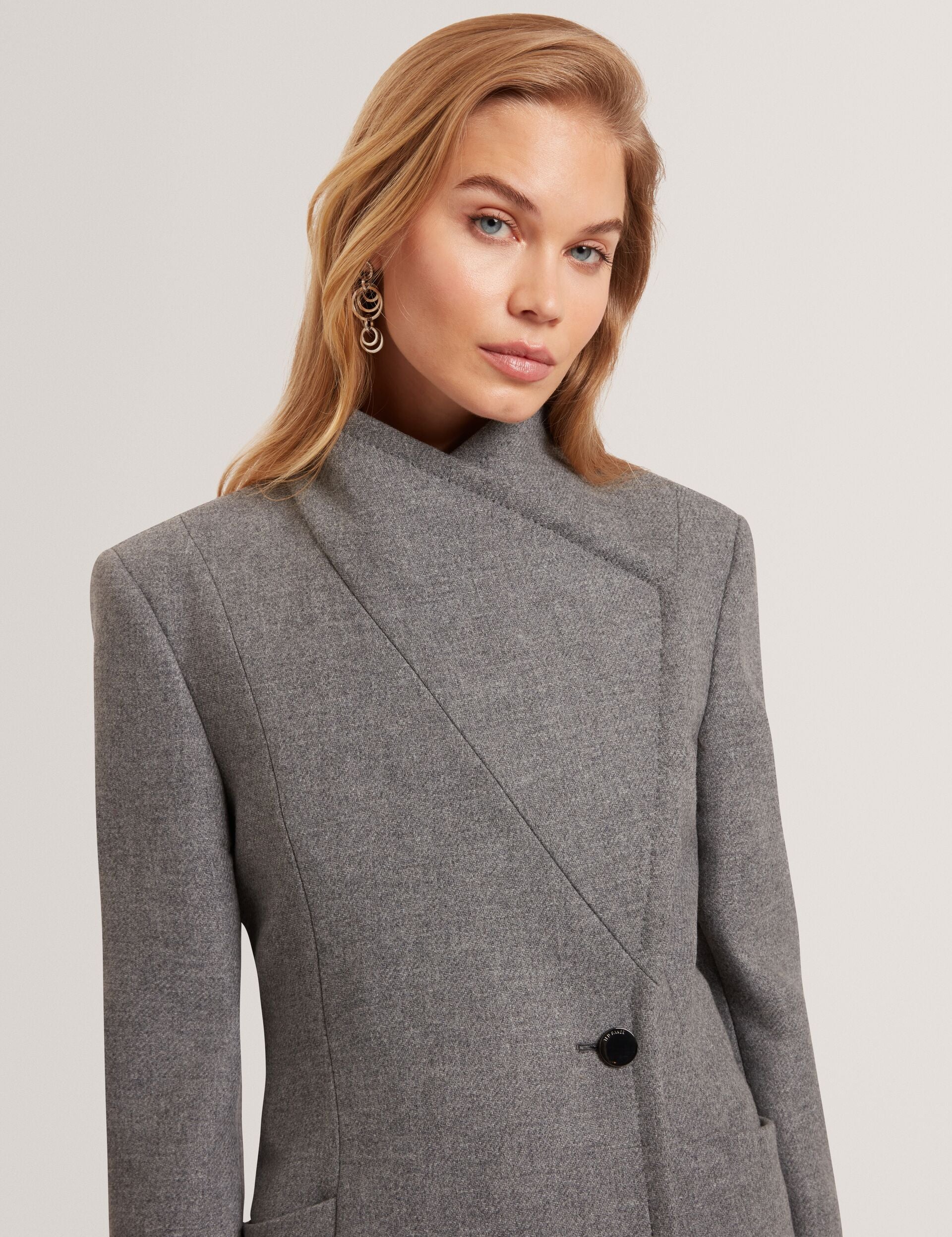 Ted Baker EVIGNA Wool Rich Hourglass Short Wrap Coat CHARCOAL