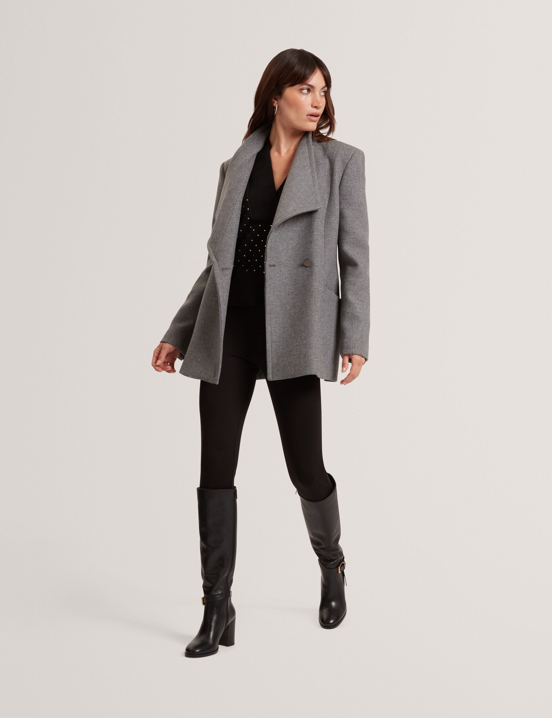 Ted Baker EVIGNA Wool Rich Hourglass Short Wrap Coat CHARCOAL