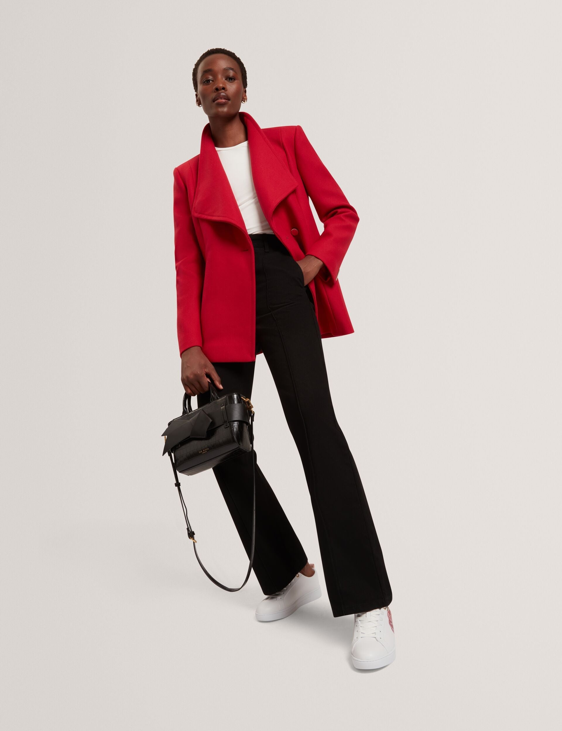 Ted Baker EVIGNA Wool Rich Hourglass Short Wrap Coat DARK RED