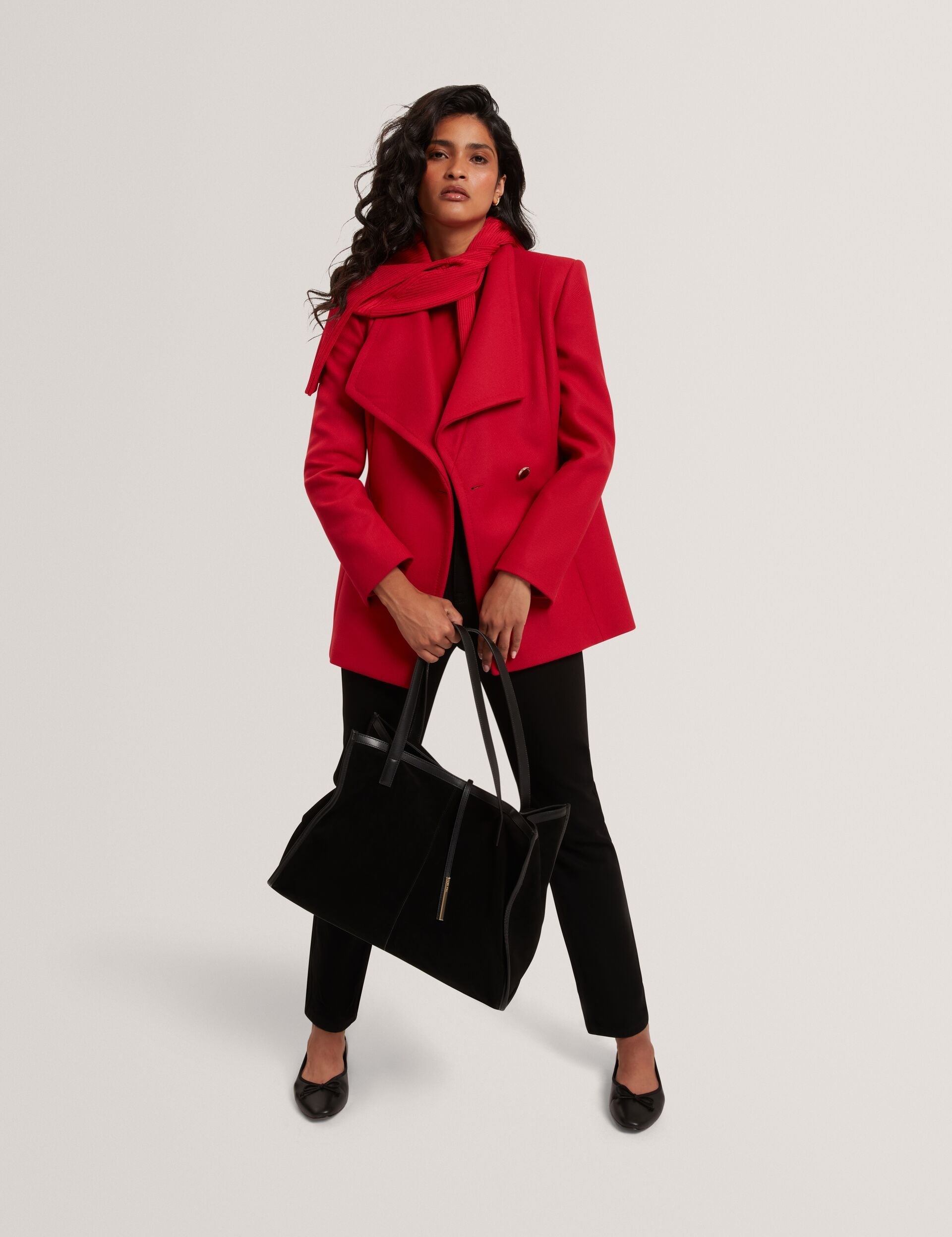 Ted Baker EVIGNA Wool Rich Hourglass Short Wrap Coat DARK RED