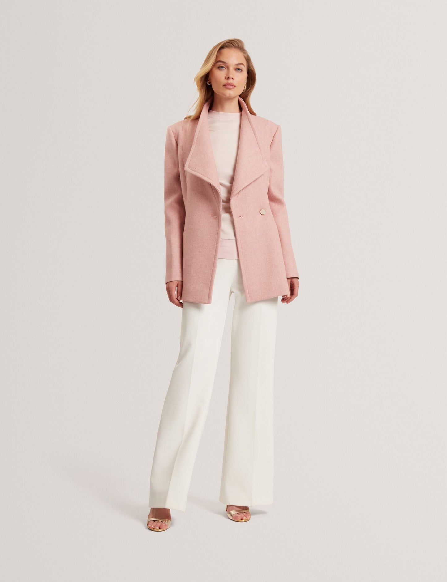 Ted Baker EVIGNA Wool Rich Hourglass Short Wrap Coat PALE PINK