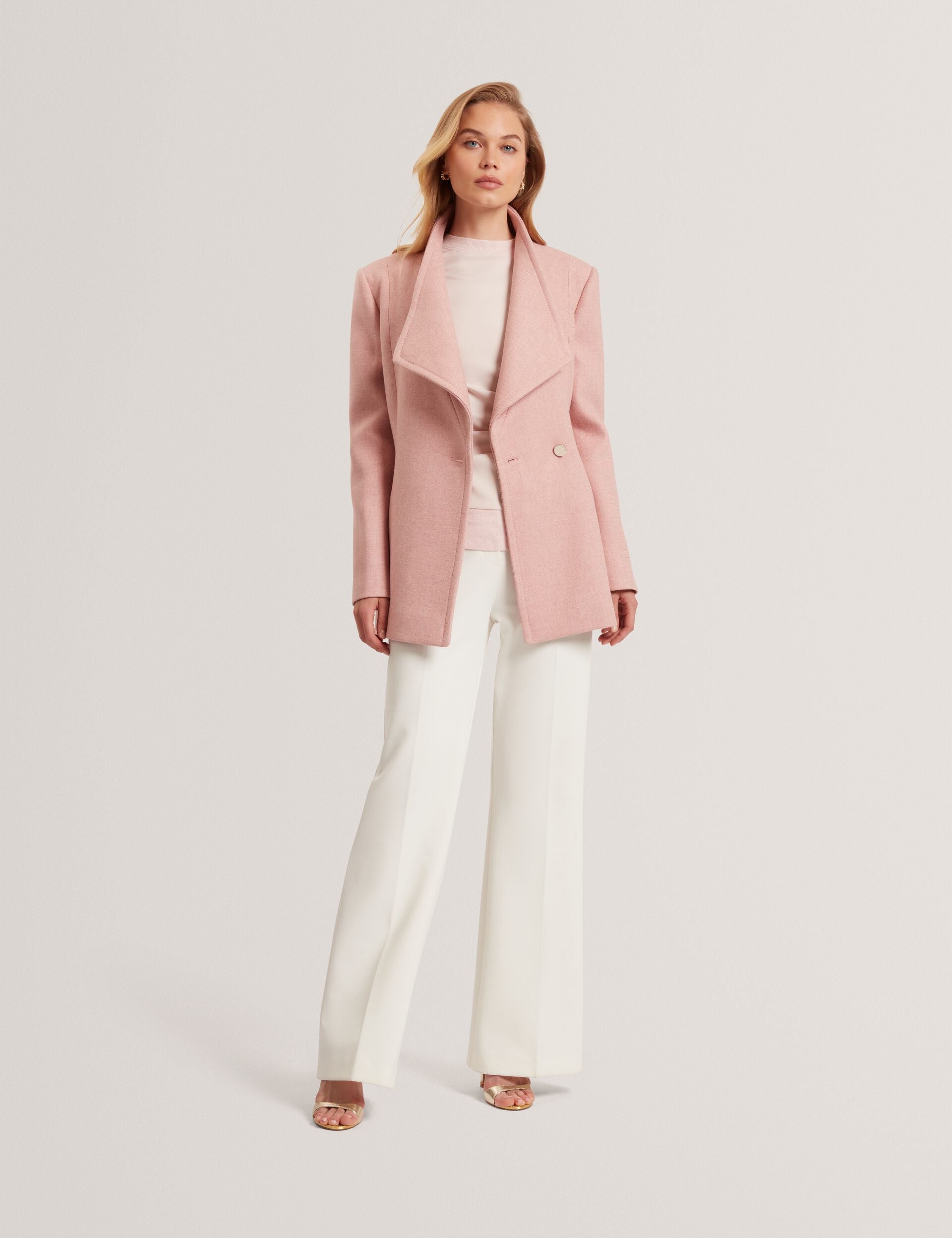 Ted Baker EVIGNA Wool Rich Hourglass Short Wrap Coat PALE PINK